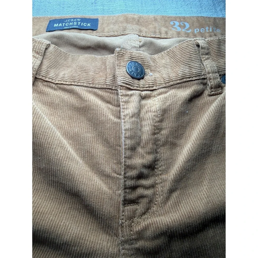 J.Crew Matchstick Corduroy Pants 32 Petite Camel Tan Straight Leg Stretch Cotton